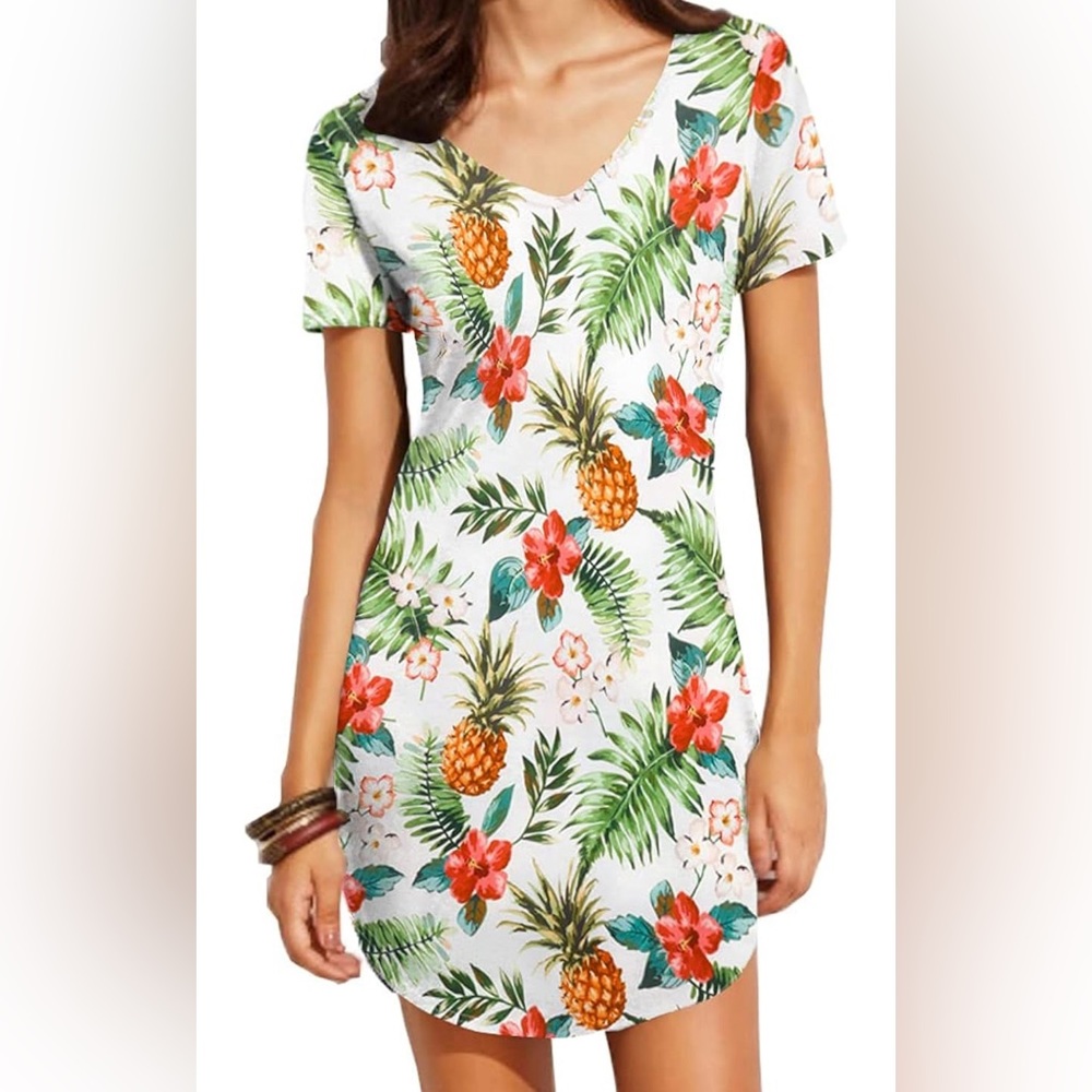 ❤️ Haola Women's Summer Short Sleeve Slim Fit Shirts Mini Dresses Floral Print